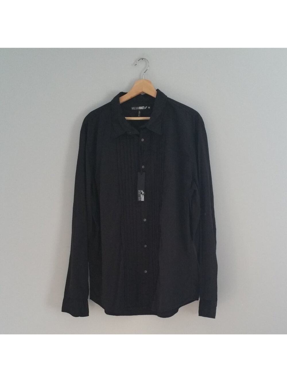 William Rast Men's Black Cotton Pleated Button Down Shirt Size XXL